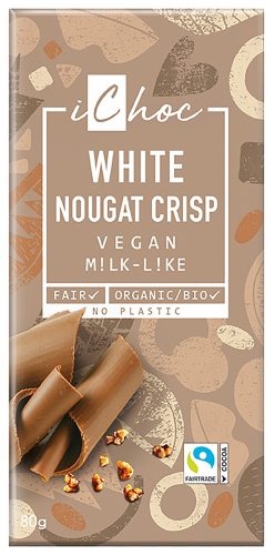 IChoc BIO Fehér csokoládé Karamellizált Mogyoró darabokkal VEGÁN 80g